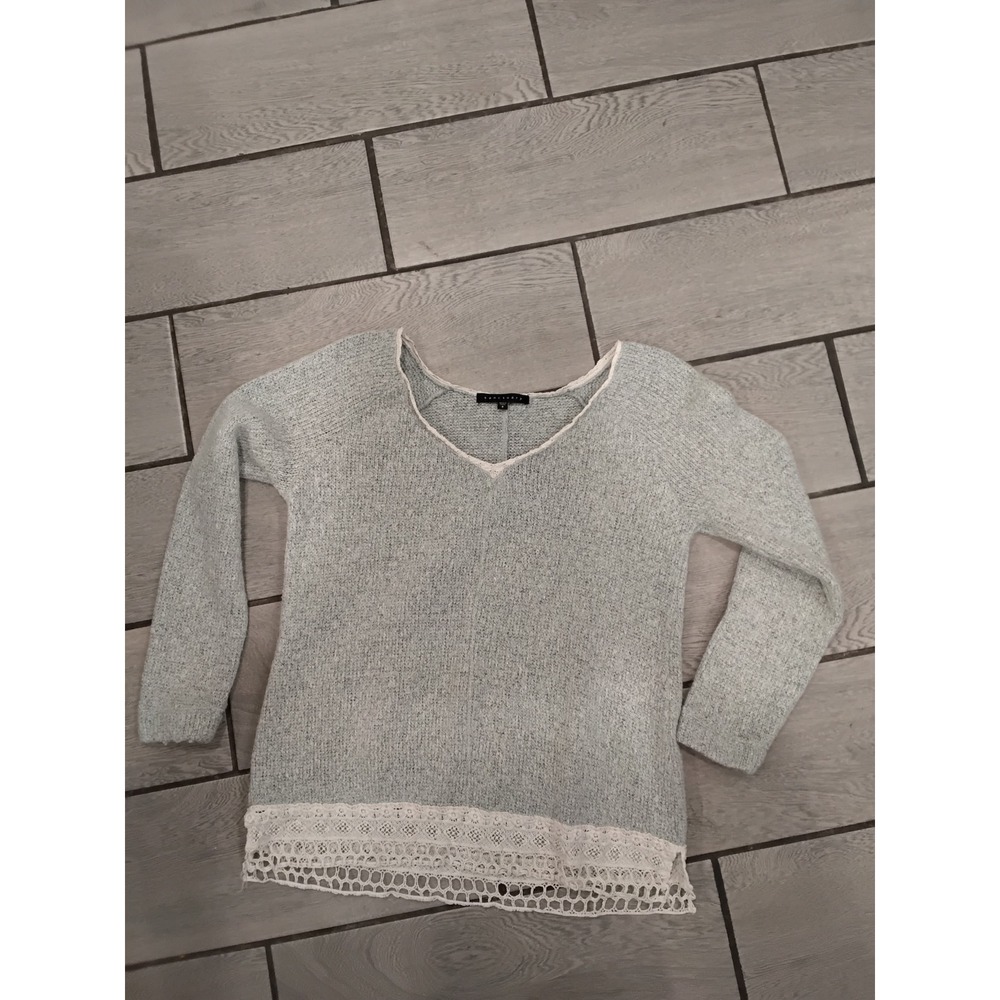 Sanctuary Light Blue‎ Lace Trim V Neck Sweater Women Size S